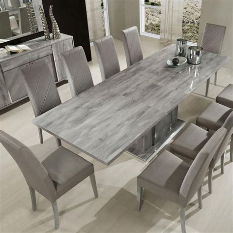 Our 8 seat dining table sets are about belonging. Alexa Rectangular Extendable Table & 8 Chair Set in Stunning High Gloss Grain Gr… | Grey dining ...
