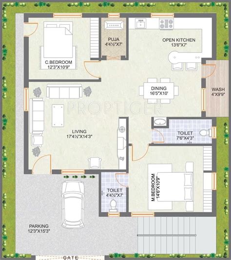 3bhk Floor Plan In 1500 Sq Ft House Design Ideas