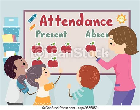 Stickman Kids Teacher Attendance Illustration An Illustration Of
