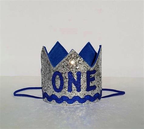 Baby Boy First Birthday Crown Silver And Royal Blue Hat For