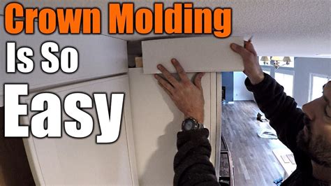 Cut the molding with the miter saw change the miter attended cut. How To Install Crown Molding On Kitchen Cabinets - YouTube