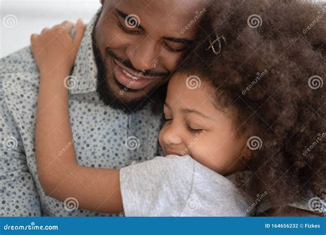 Loving African American Dad Hug Little Daughter Stock Photo Image Of