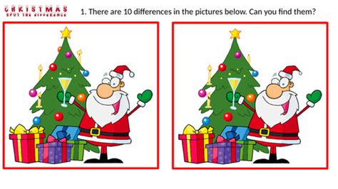 Christmas Spot The Difference 10 Puzzles Answers Teaching Resources