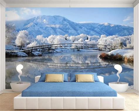 Papel Pintado Personalizado En 3d De Beibehang Nieve Lago Azul Cielo