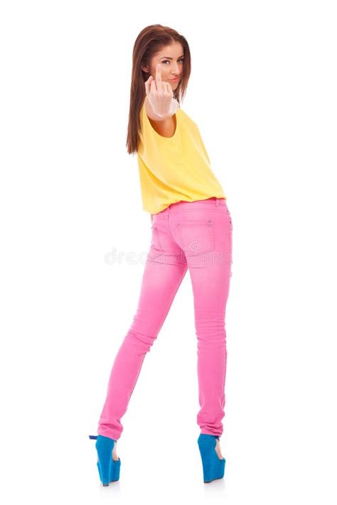 Young Casual Woman Giving The Middle Finger Stock Image Image Of High Copyspace 25079005