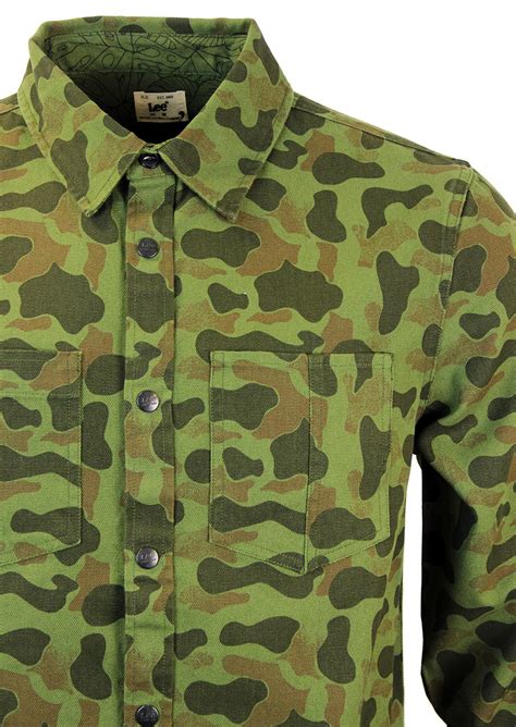 Lee Retro Indie Mod Camouflage Military Overshirt In Army Green