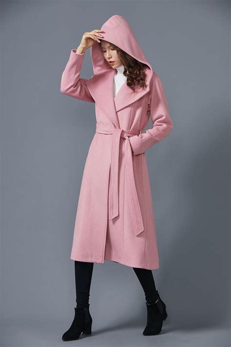 Pink Wool Coat Hooded Coat Long Wool Coat Winter Coat Coat Etsy