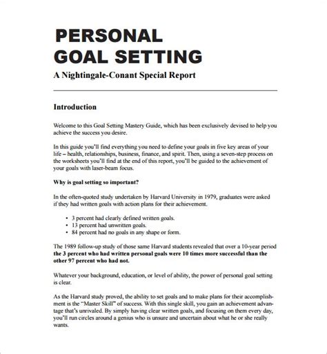 Personal Goal Examples Goal Setting Template Career Goals Examples