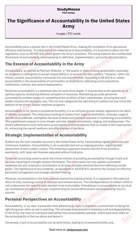 The Accountability Of The United States Army Free Essay Example