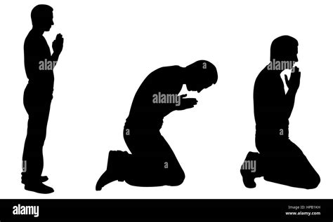 Silhouettes Of Men Praying Isolated On White Stock Photo Alamy