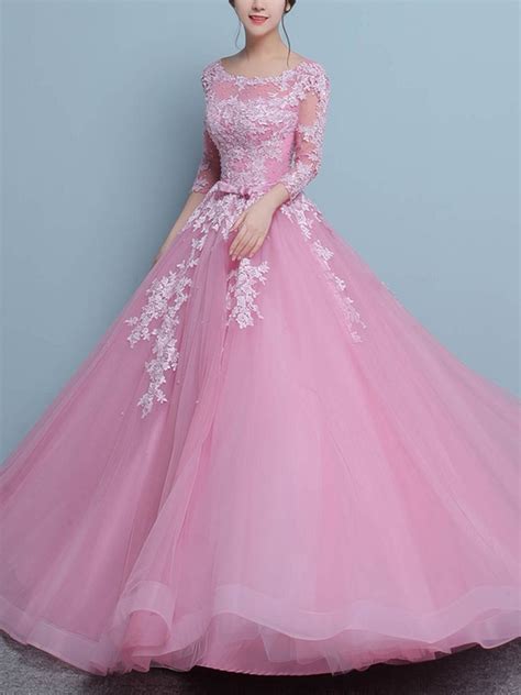 Pretty Ball Gown Scoop Neck Tulle Floor Length Appliques Lace 34