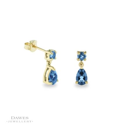9ct Gold Blue Topaz Drop Earrings Dawes Jewellery