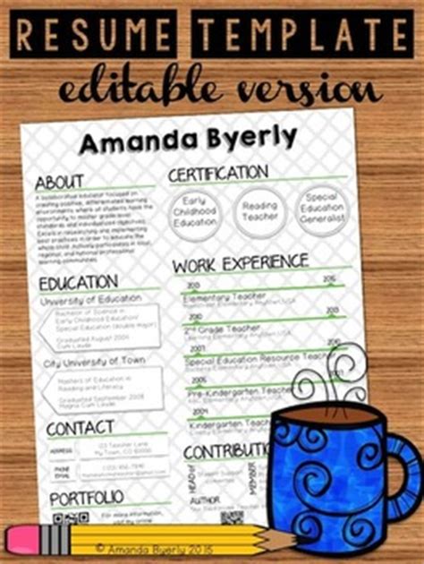 English teacher education section example. FREE Editable Resume Template by Take Home Teacher | TpT