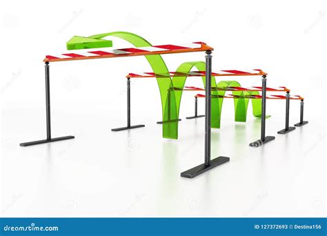 Blue Arrow Jumping Over The Obstacles 3d Illustration Stock