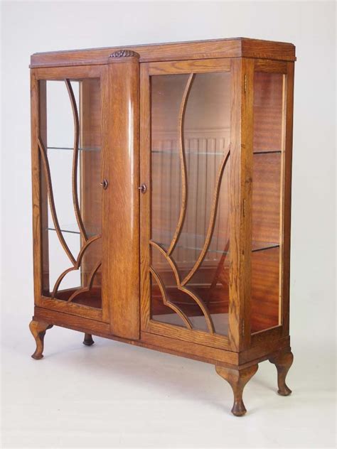Vintage Art Deco Oak China Cabinet Bookcase
