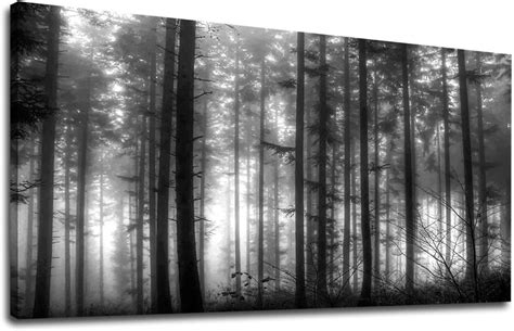 Yearainn Large Foggy Forest Canvas Wall Art Black And White
