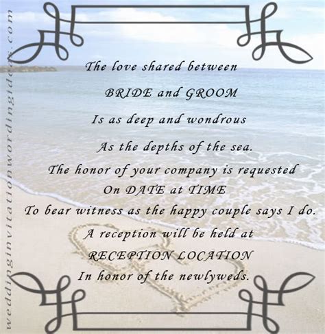 Pocketfold invitations, which you can order online from sites like cards and pockets, or diy wedding invitation kits, which include paper for the invitations and rsvp cards, and envelopes for both. Free Beach Wedding Invitation Wordings Samples