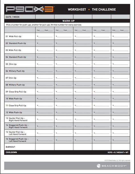 This makes it the perfect program you would then continue the rotation in that manner until you have completed each workout of each phase four times. P90X3 The Challenge Worksheet | Workout sheets, Workout ...