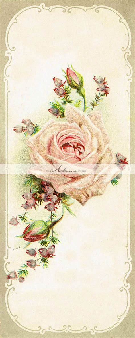 Digital Download Printable Antique Roses Bookmark Image Paper