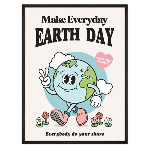 Everyday Earth Day Retro Poster Save The Planet Wall Art Etsy Canada