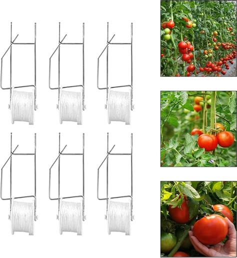 6 Pcs Tomato Roller Hooks，plants Trellis Hooks With 15m Rope Crop