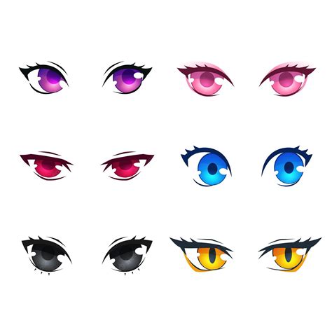 Coleção Colorida Detalhada De Olhos De Anime Vetor Premium