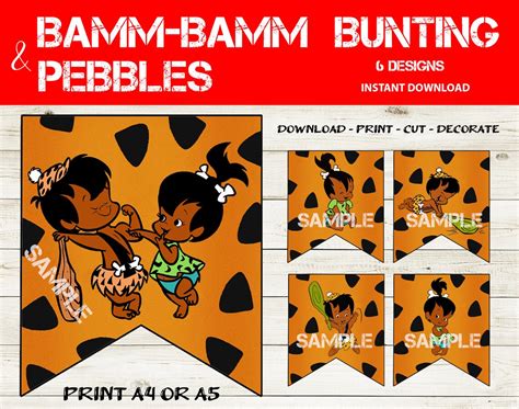 African American Bamm Bamm And Pebbles Banner Printable Etsy