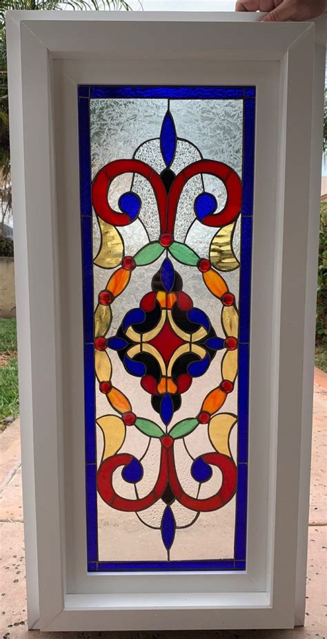 Decorative Victorian Stained Glass Window Insulated In Tempered Glass And Vinyl Framed