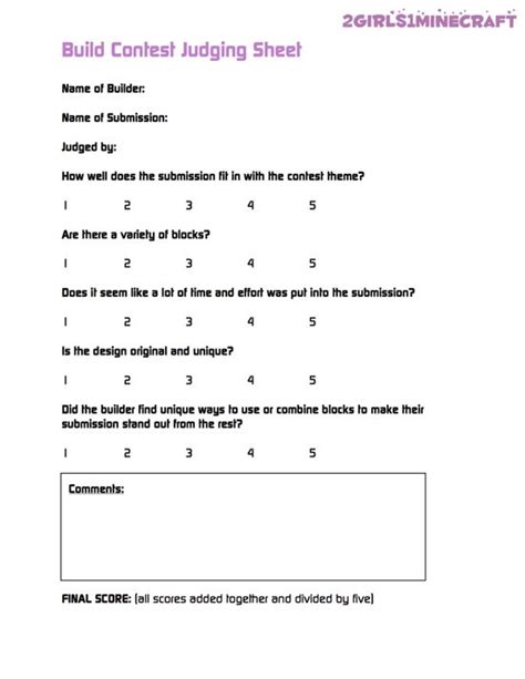 Printable Gingerbread House Judging Sheet