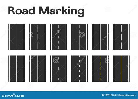 Horizontal Road Markings Set Dividing Lines Vector Illustration Stock