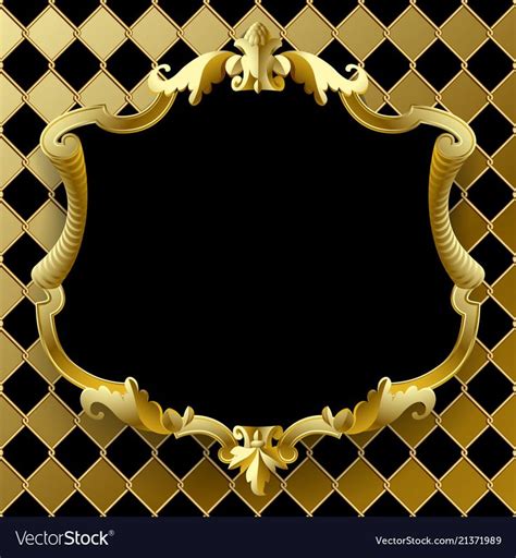 Vintage Gold Frame With Black Field On Rhomboids Background Retro