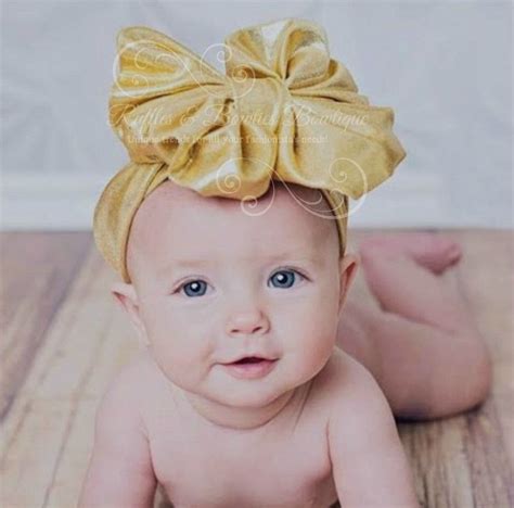 Baby And Girls Fashion Headwraps With Big Metalic Bow Gold Baby Girl