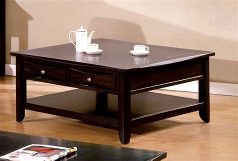 Reduce your items and coffee table if your room is limited. CM4265DK-SQ Baldwin espresso wood finish square cocktail table with drawers for extra storage ...