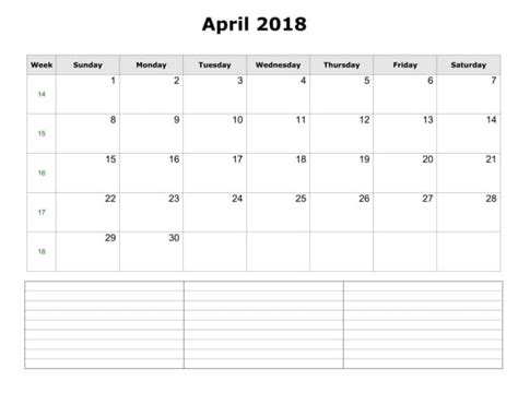 April 2018 Calendar Template Blank Printable Download Oppidan Library
