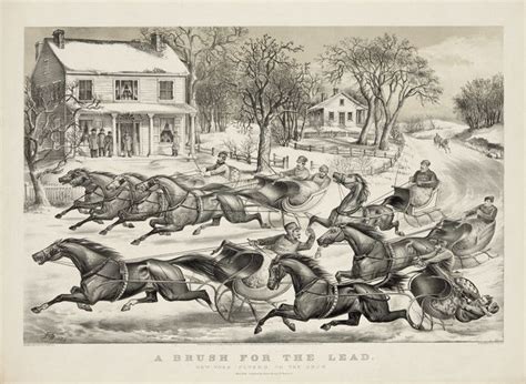 A Brush For The Lead New York Flyers On The Snow By Currier And Ives