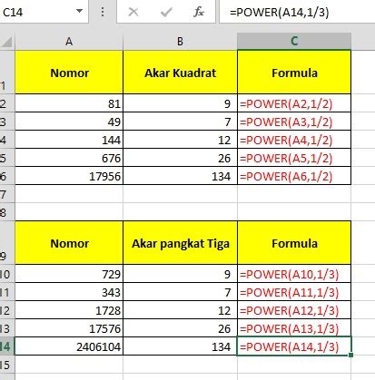 Cara Menulis Akar Pangkat Di Excel