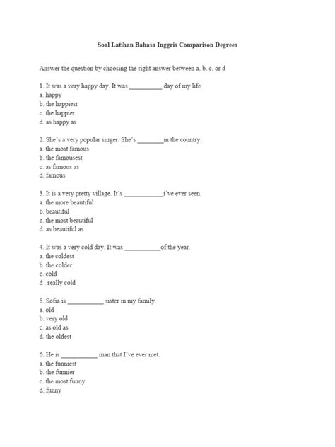 Soal Latihan Bahasa Inggris Comparison Degrees Pdf