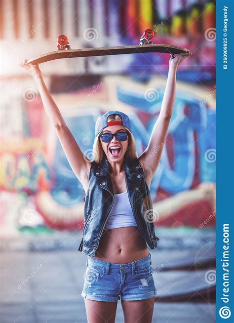 beautiful skateboarding girl stock image image of board adult 260909925