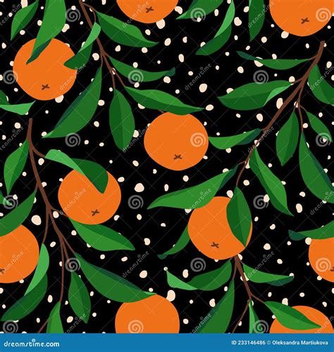 Seamless Pattern With Tangerines Vector Bright Print For Fabric Or