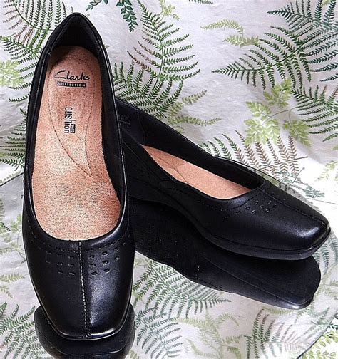 Clarks Black Leather Slip Ons Loafers Business Dress Work Shoes Womens