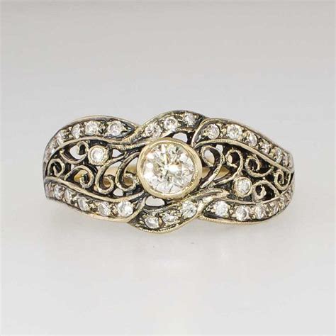 Estate 50ct Tw Wide Swirly Filigree Diamond Engagement Ring 18k