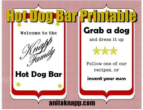 Free Printable Hot Dog Bar Menu Printables