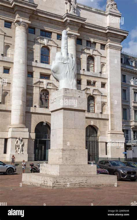 L O V E Sculpture By Maurizio Cattelan In Front Of The Milan Stock