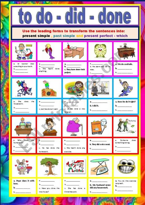 To Do Did Done ESL Worksheet By AlexandraDores