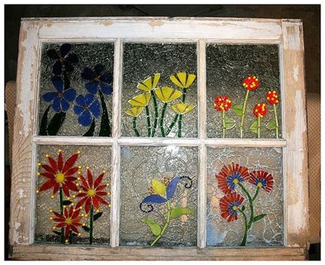 Six Panessix Flowers Painted Window Art Window Art Glass Crafts