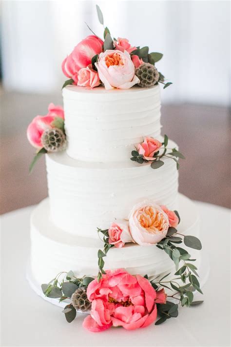 Beautiful Tiered Wedding Cake With Pink Peonies And Sage Greens