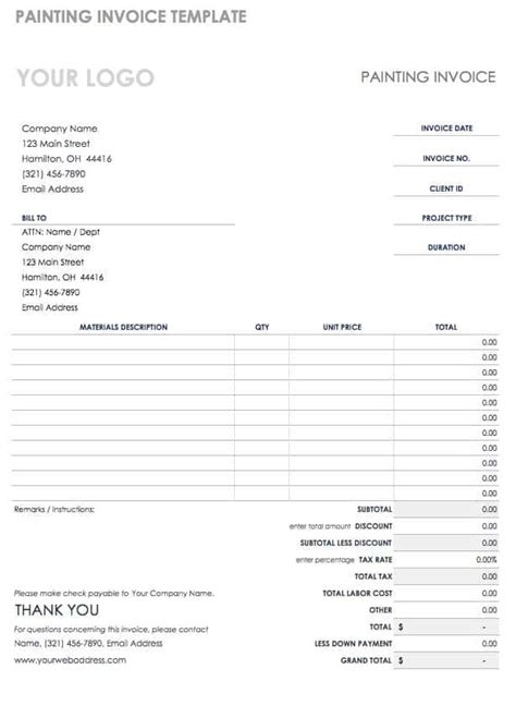 Painting Invoice Template Free
