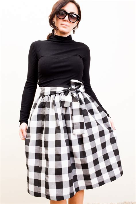 pleated high waisted checkered skirt extravagant black and etsy checkered skirt skirts