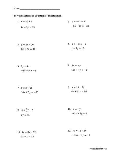 Algebra 1 Systems Of Equations Worksheet