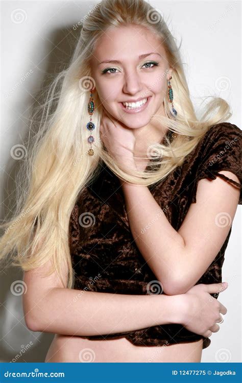 cheerful beautiful blond girl stock image image of beautiful expressing 12477275